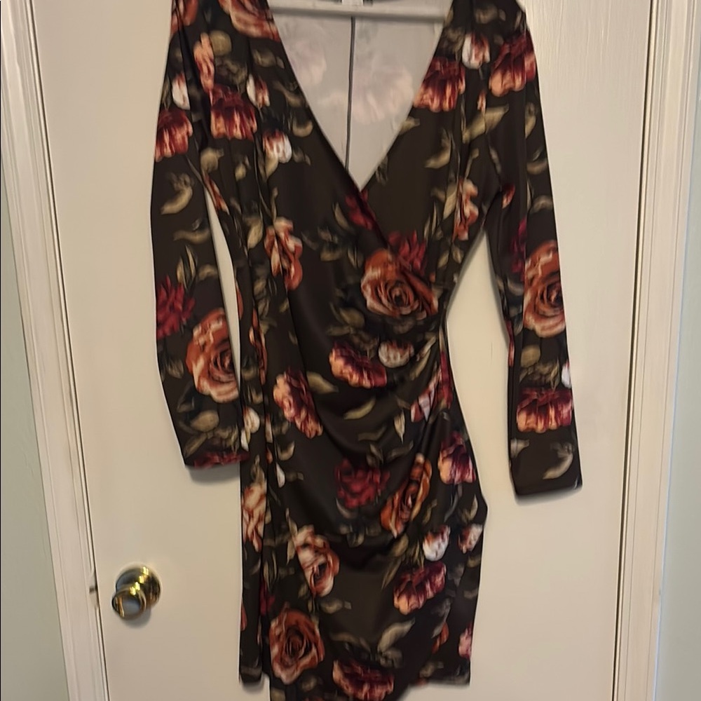 Red and Orange V-neck Bodycon Dress Long Sleeve Cocktail
